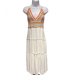 DAVI & DANI Colorful Crochet Top Maxi Dress